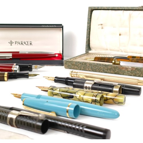 644 - A Swan fountain pen, boxed, assorted other pens and related items (box)