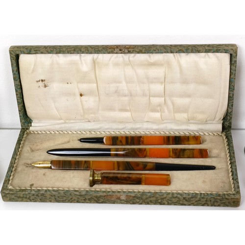 644 - A Swan fountain pen, boxed, assorted other pens and related items (box)