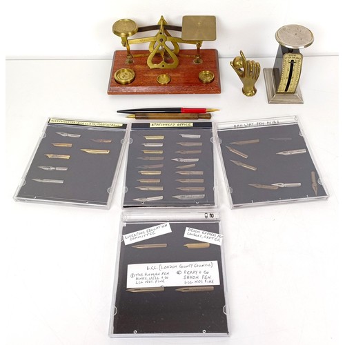 659 - A set of postage scales, assorted nibs and other items (box)