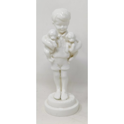 661 - A Royal Worcester figure, of a boy perched on a rock, 15 cm high, another with a cane, 15 cm high, a... 