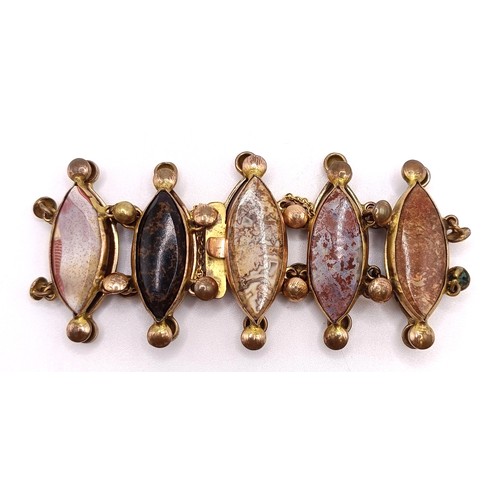 745 - A late 19th/early 20th century gilt metal and multi-coloured hardstone bracelet