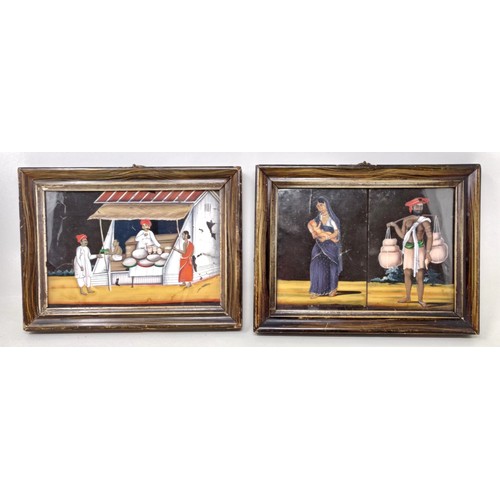 564 - An Indian picture of a market, 15 x 11 cm, and another of two figures (2)