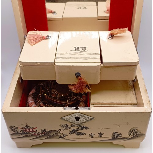 834 - Assorted vintage costume jewellery, in a painted jewellery box