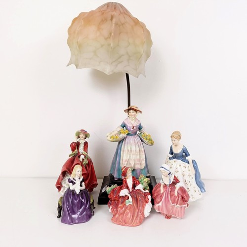 594 - A Royal Doulton figure, converted to a lamp, and five other Doulton figures (6)