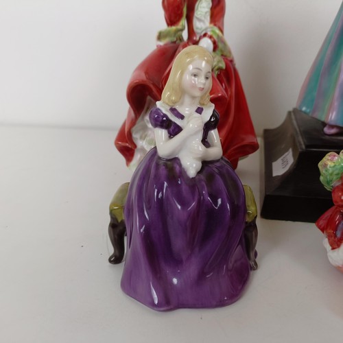 594 - A Royal Doulton figure, converted to a lamp, and five other Doulton figures (6)