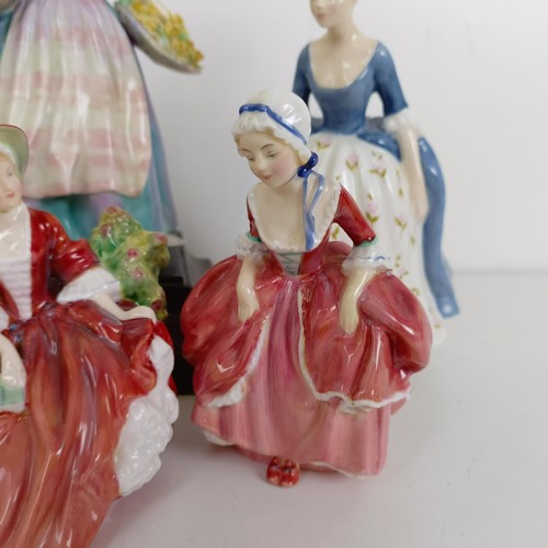 594 - A Royal Doulton figure, converted to a lamp, and five other Doulton figures (6)