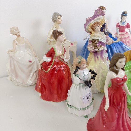 591 - A Royal Doulton figure, Autumn Breezes HN1913, and assorted Royal Doulton and other figures (12)