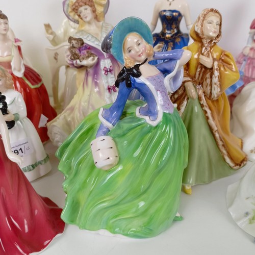 591 - A Royal Doulton figure, Autumn Breezes HN1913, and assorted Royal Doulton and other figures (12)