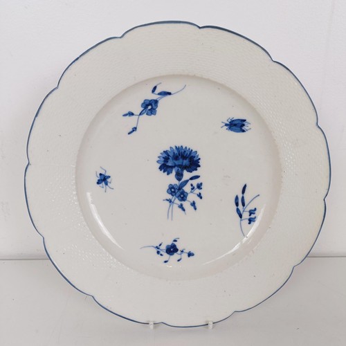 590 - An early 19th century blue and white plate, decorated flowers and insects