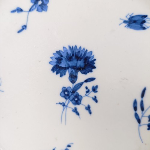 590 - An early 19th century blue and white plate, decorated flowers and insects