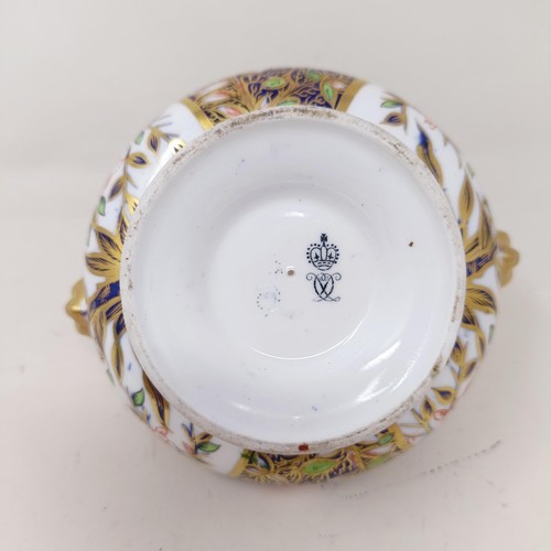 640 - A Royal Crown Derby vase, decorated poppies, chip repair to the rim, 18 cm high, a Derby vase and co... 