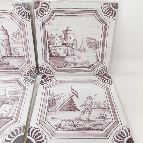 665 - ***Regretfully withdrawn*** A 19th century Delft tile, decorated a figure standing in front of a ten... 