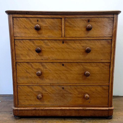 931 - A Victorian satin birch chest, having two short and three long drawers, stamped Edwards & Robert... 