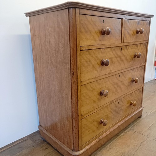 931 - A Victorian satin birch chest, having two short and three long drawers, stamped Edwards & Robert... 