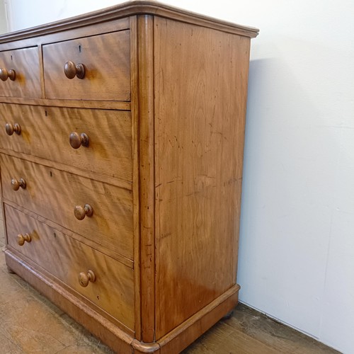 931 - A Victorian satin birch chest, having two short and three long drawers, stamped Edwards & Robert... 