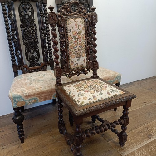 961 - An oak high back chair, another similar and another smaller (3)