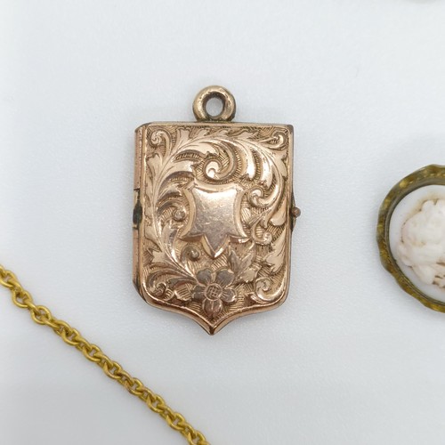 733 - A gilt metal locket, and assorted other jewellery