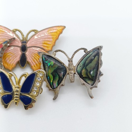 771 - A gilt metal and enamel butterfly brooch, and three other butterfly brooches (4)