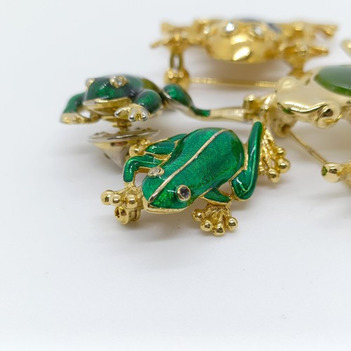 790 - A gilt metal and green stone frog brooch, and three others (4)