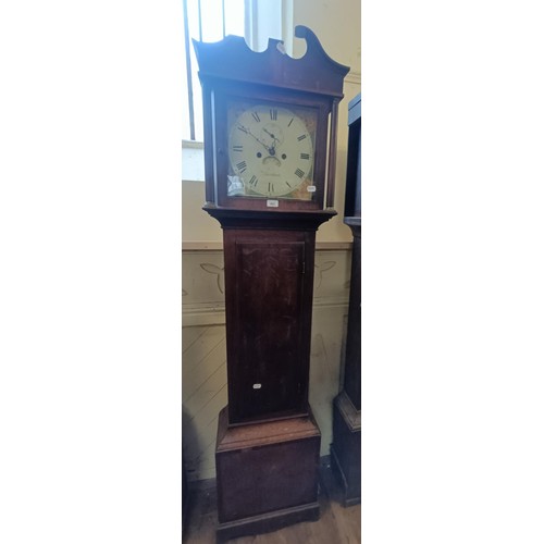 892 - A longcase clock, by P E ?, of Blandford, in need of restoration, 200 cm high