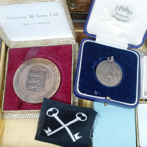 805 - A silver gilt sporting medal, cased, other medals, badges, and costume jewellery (box)