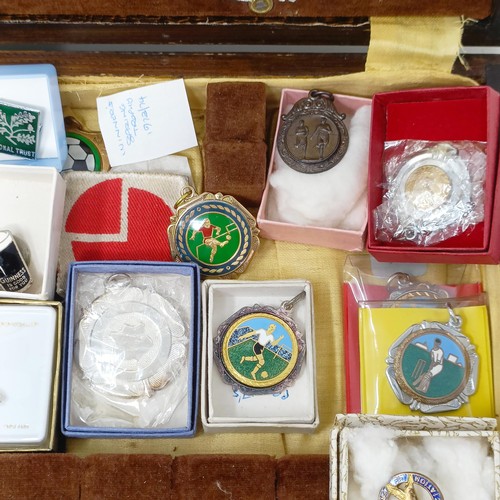 805 - A silver gilt sporting medal, cased, other medals, badges, and costume jewellery (box)