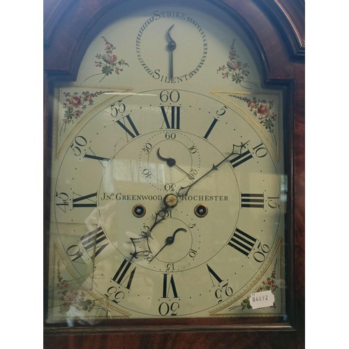 900 - A longcase clock, with a painted dial, with a subsidiary date and seconds dial, signed Jn Greenwood ... 