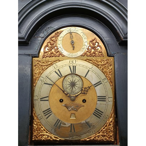 899 - A longcase clock, the 28 cm arched square brass dial signed on a tablet Joseph Herring, London, with... 