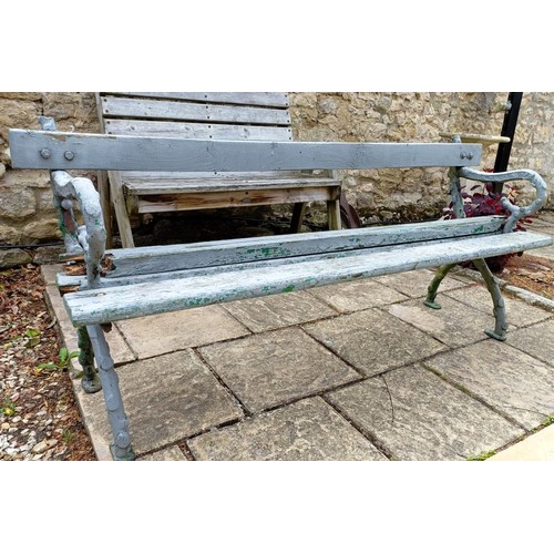 1082 - A painted garden bench, with metal crabstock ends, 180 cm wide