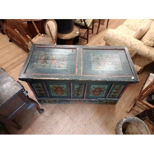 1064 - A 19th century Continental painted coffer, decorated flowers, 145 cm wide