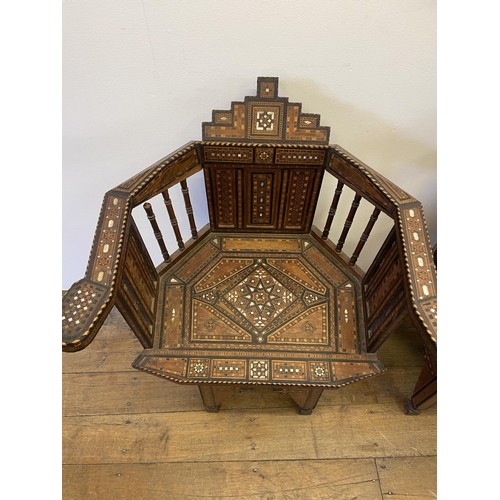 950 - A pair of Syrian hardwood chairs, parquetry and mother of pearl inlaid (2)