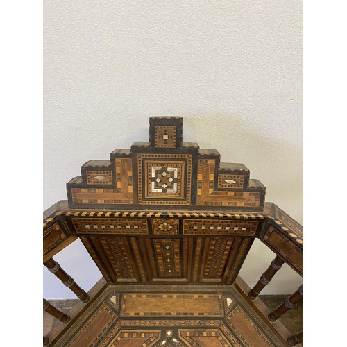 950 - A pair of Syrian hardwood chairs, parquetry and mother of pearl inlaid (2)