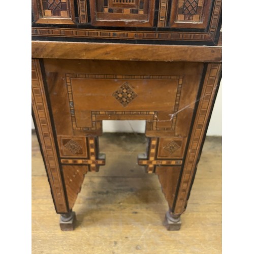 950 - A pair of Syrian hardwood chairs, parquetry and mother of pearl inlaid (2)