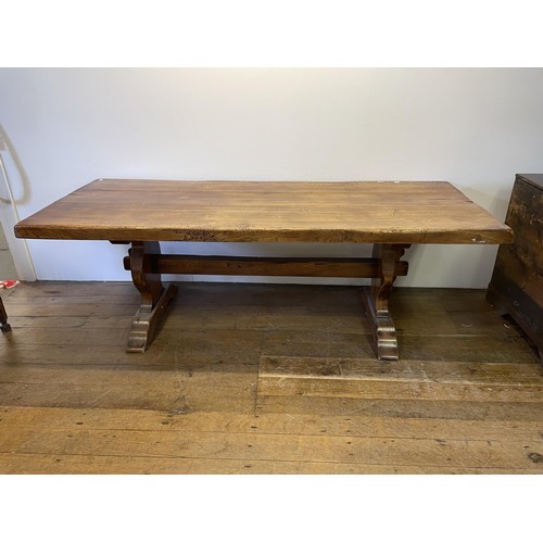 945 - An oak refectory dining table, the top 226 x 92 cm