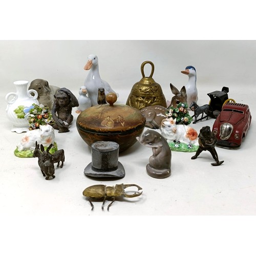 680 - A group of a goose and gosling, 12 cm high, other animal figures and items (box)