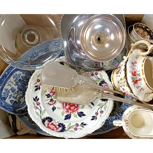 689 - A silver backed mirror, assorted ceramics and other items (qty)