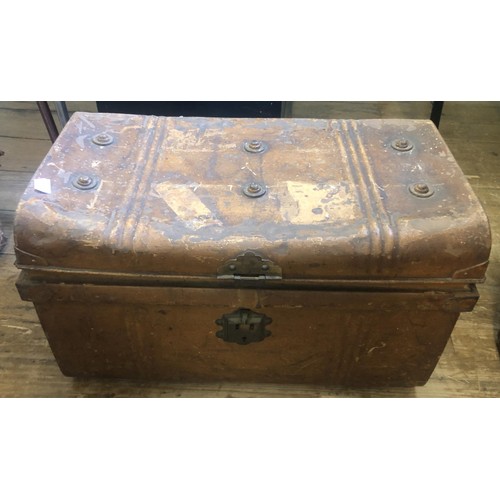 276 - A metal lined travelling trunk, a metal trunk, assorted pictures, prints, booklets and other items (... 