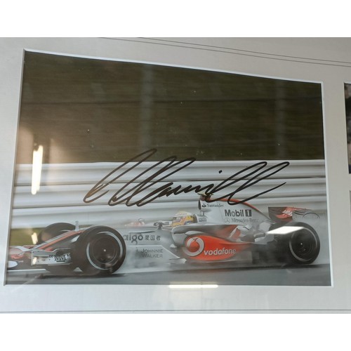 2 - Five early photographs of Lewis Hamilton, all signed, framed as one