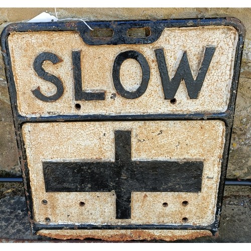 4 - A Slow sign 40 x 36 cm, and a Lucas Service sign (2)