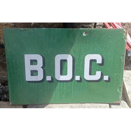 43 - A BOC (Burmah Oil Company) double sided flanged enamel sign, 40 x 61 cm