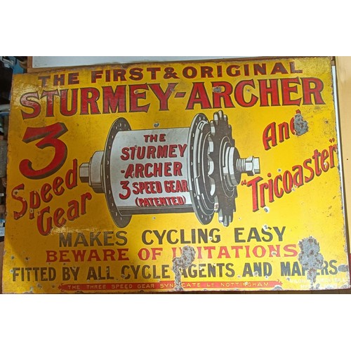 45 - An enamel sign, The First & Original Sturmey-Archer 3 Speed Gear and Tricoaster, 91.5 cm wide Pr... 