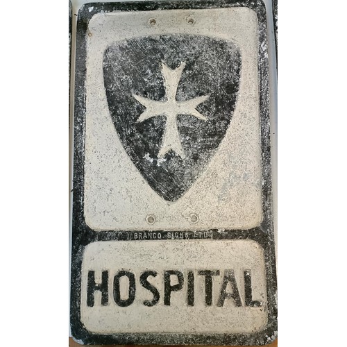 50 - A cast aluminium Branco sign, Hospital, 30.5 cm wide Provenance: From the estate of the late Nick Ba... 