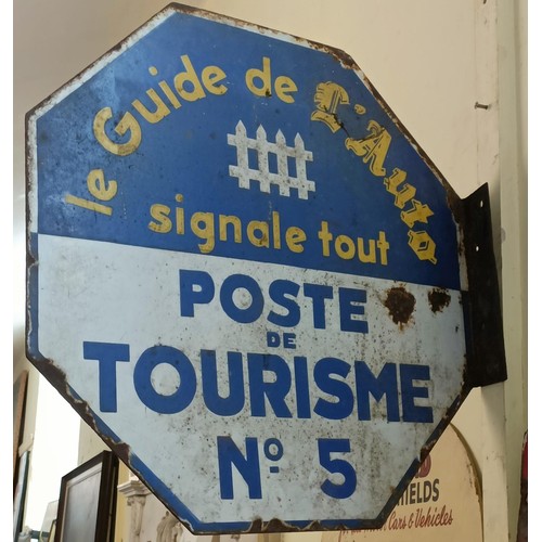 94 - A double sided enamel sign, with a flange, Le Guide de L'Auto Poste de Tourisme No 5, 50.5 cm wide P... 