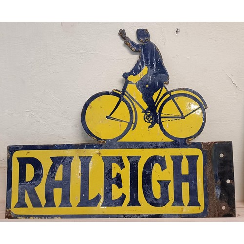 97 - A double sided enamel sign, Raleigh, 39.5 cm wide Provenance: From the estate of the late Nick Baldw... 