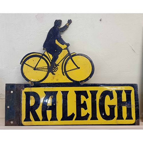 97 - A double sided enamel sign, Raleigh, 39.5 cm wide Provenance: From the estate of the late Nick Baldw... 