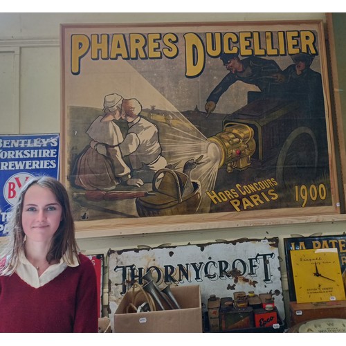 105 - A large motoring poster, Phares Ducellier Hors Concours Paris, 1900, after Phillippe Chapellier, 119... 