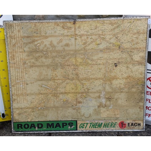 109 - A Duckhams Oil enamel forecourt thermometer, a road map 76 x 92 cm, and another sign (3)