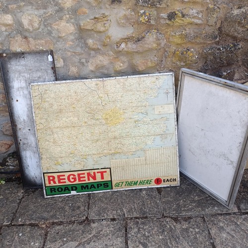 109 - A Duckhams Oil enamel forecourt thermometer, a road map 76 x 92 cm, and another sign (3)