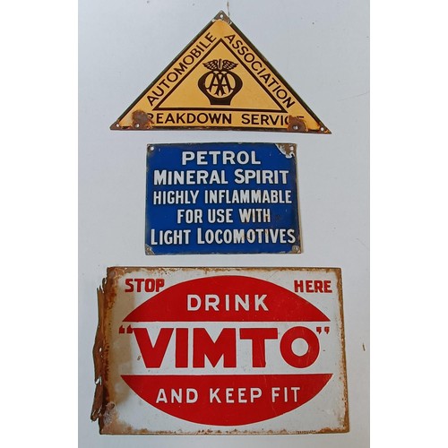 25 - An enamel sign Automobile Association Breakdown Service, 31 cm wide, another Petrol Mineral Spirit H... 