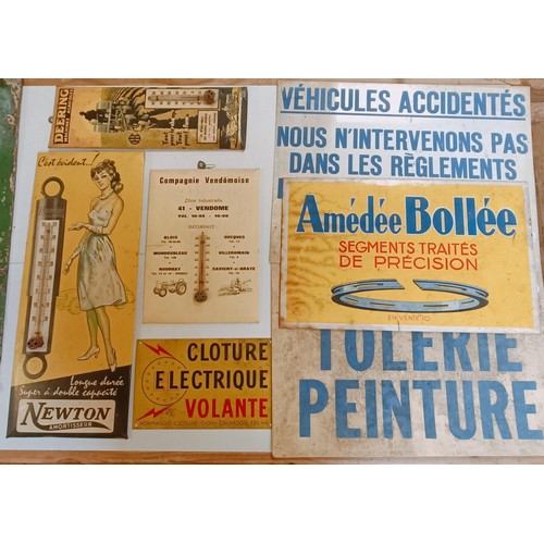 27 - A group of French advertising signs, including a Newton, incorporating a thermometer, 17.5 cm wide (... 